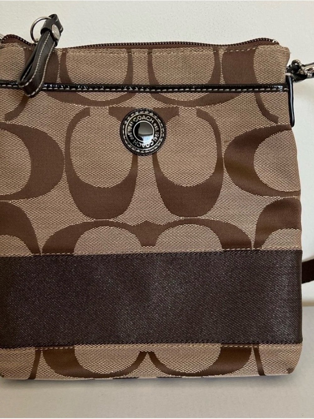 Coach Tan and Dark Brown Signature Crossbody Bag